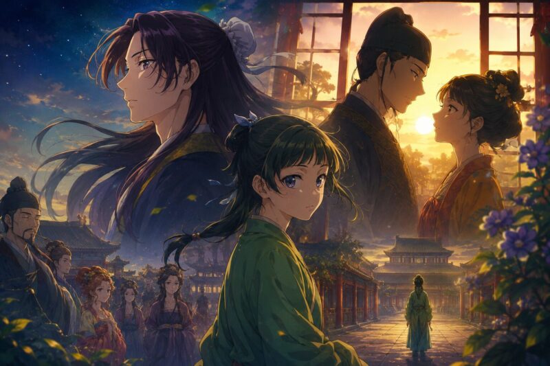 薬屋のひとりごと最終回夕日の中の宮殿と人物