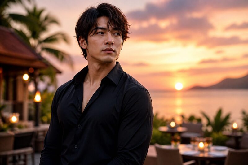 夕暮れ時のリゾートの夕日